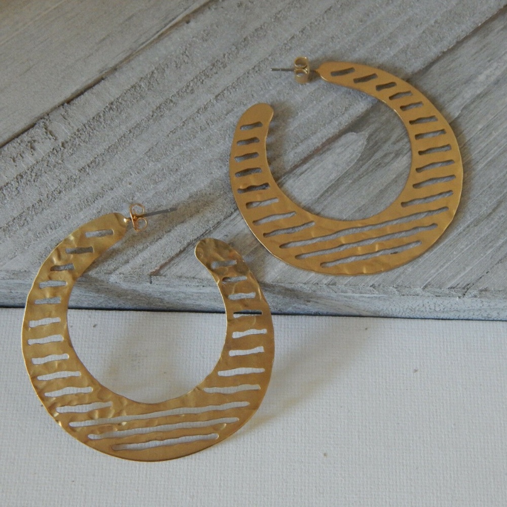 Anthropologie Laser Cut Gold Plated Hoops